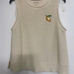 Lucky Brand Cream Knit Tank Top with Lemon Embroidery